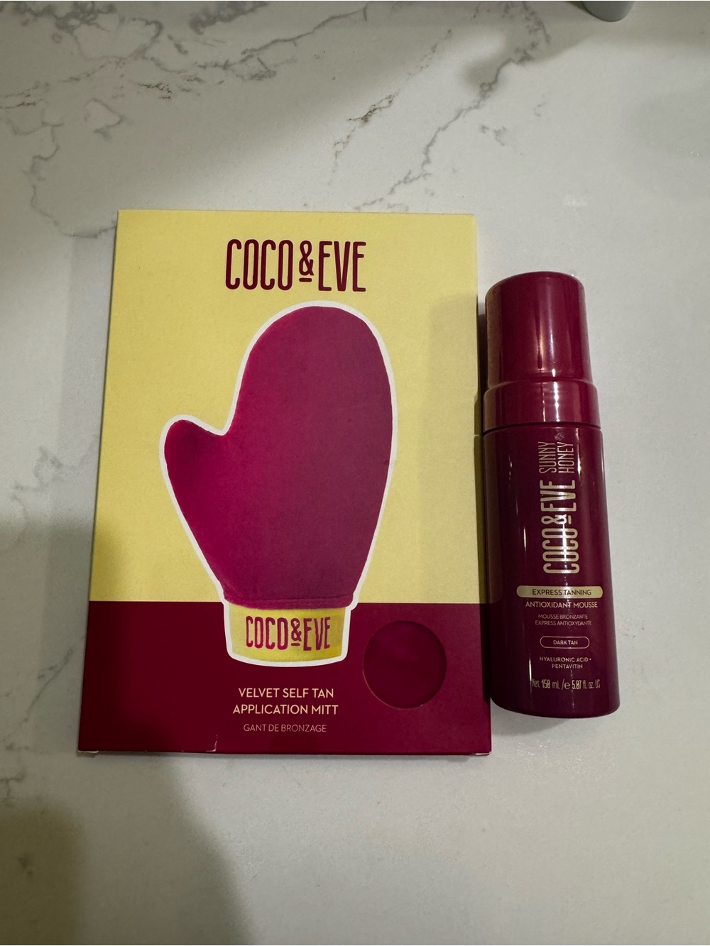 Coco & Eve Express Tanning Antioxidant Mousse Dark Tan and Application Mitt